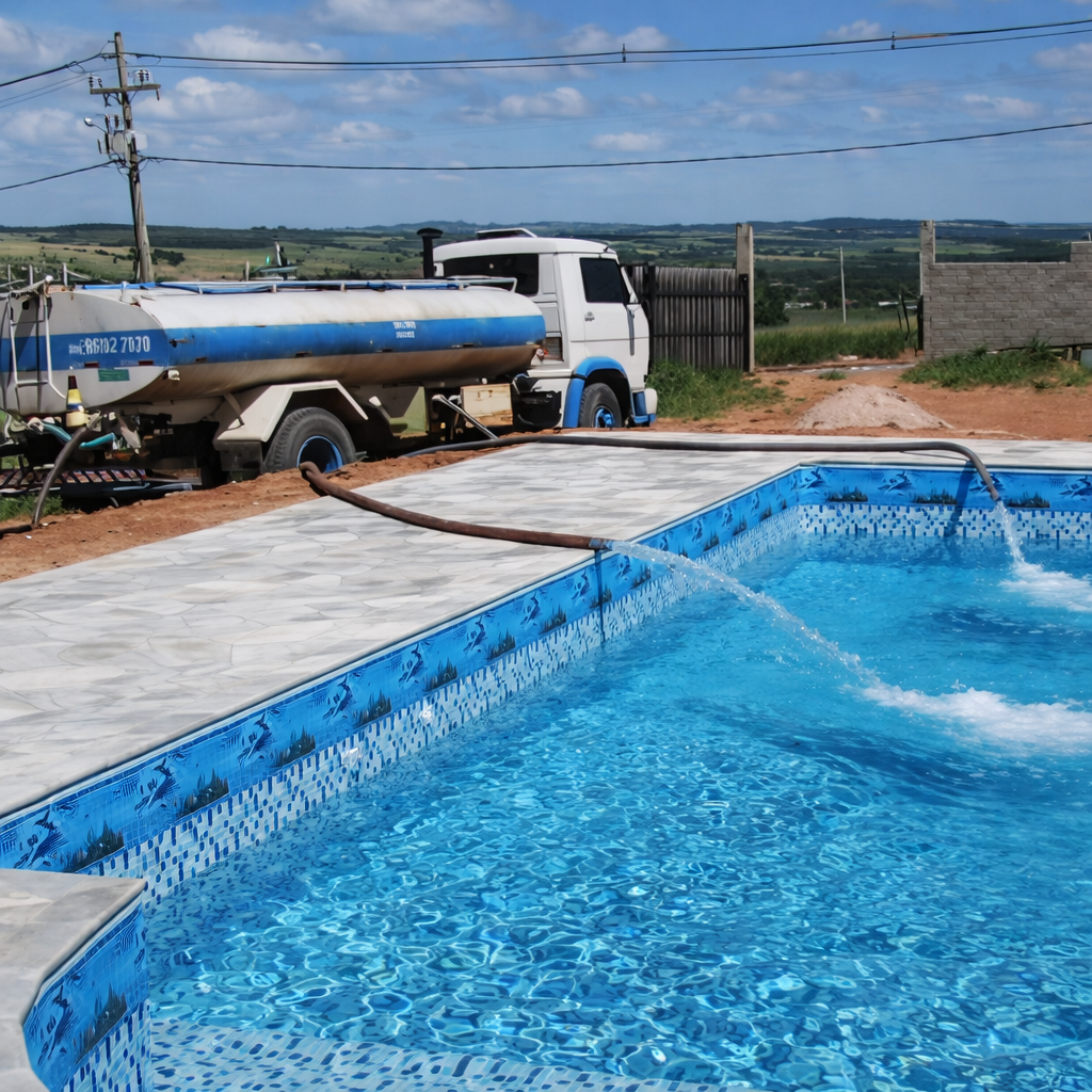 Caminhão Pipa enchendo piscina